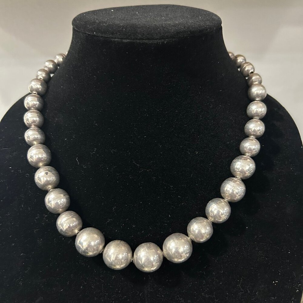 Vintage Sterling Silver Beaded Necklace